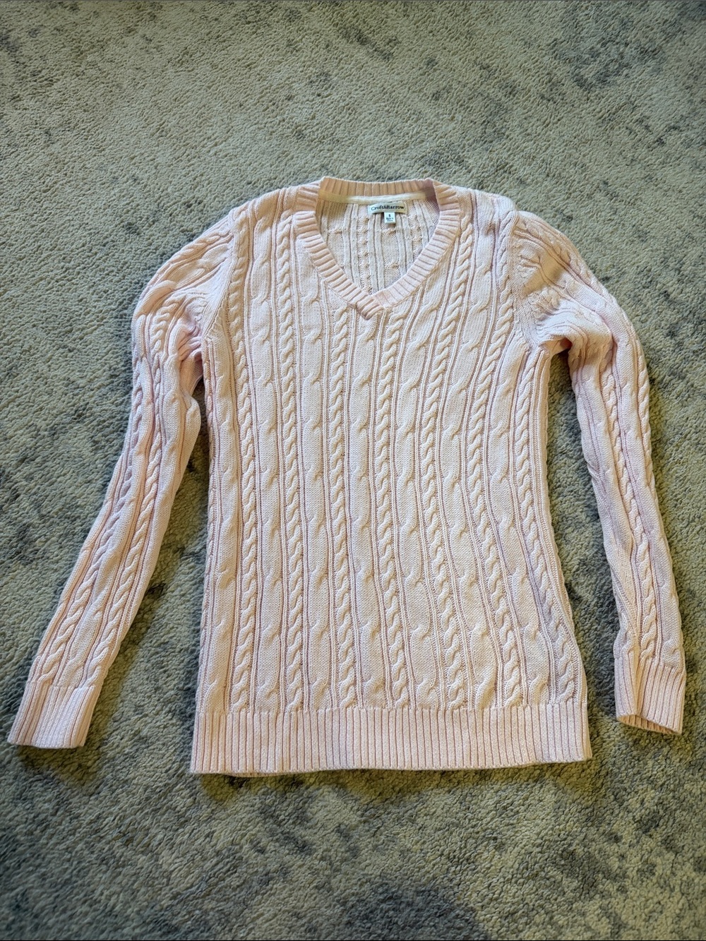 Light Pink Cable Knit V-Neck Sweater
